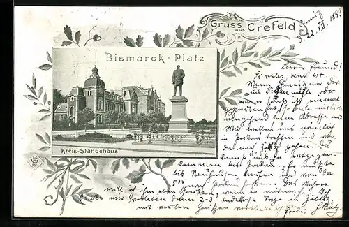 AK Crefeld, Bismarck-Platz mit Kreis-Ständehaus