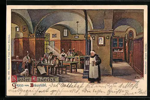 Lithographie Andechs, Gasthaus Bräustübl im Kloster