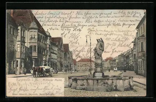 AK Bayreuth i. B., Mittlere Markt mit Brunnen