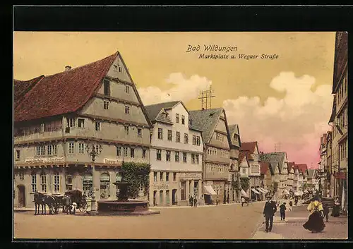 AK Bad Wildungen, Marktplatz und Wegaer Strasse