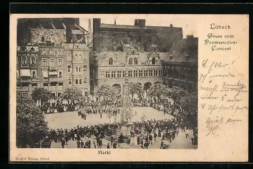 AK Lübeck, Gruss vom Promenaden-Concert am Markt