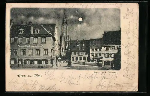 Mondschein-AK Ulm, Gasthof zum goldnen Löwen, Münster
