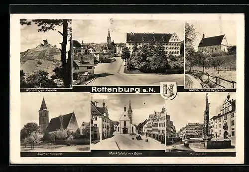 AK Rottenburg a. N., Wurmlinger Kapelle, Marktplatz mit Dom, Sülchenkapelle