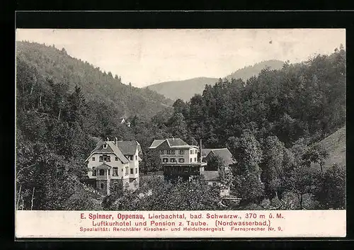 AK Oppenau /Lierbachtal, die Luftkurhotel-Pension z. Taube und Berge