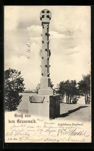 AK Grunewald, das Schildhorn-Denkmal im Sonnenlicht