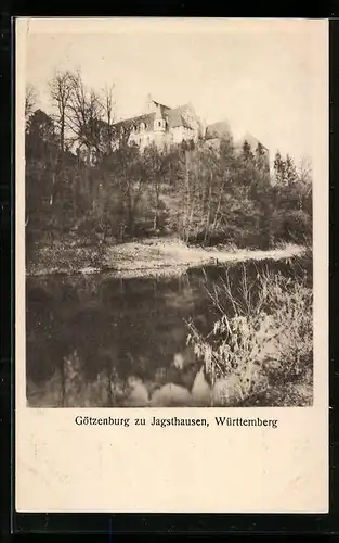 AK Jagsthausen /Württemberg, Blick auf Götzenburg mit Gewässer