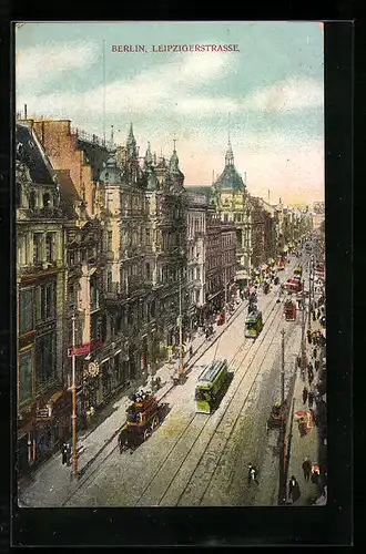 AK Berlin, Leipzigerstrasse mit Strassenbahn