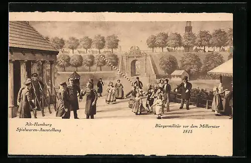 AK Hamburg, Bürgermilitär vor dem Millerntor 1815 mit Puppen dargestellt, Spielwaren-Ausstellung Hermann Tietz