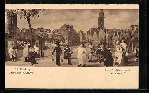 AK Hamburg, Der alte Schaarmarkt mit Hummel mit Puppen bevölkert, Spielwaren-Ausstellung Hermann Tietz 1925