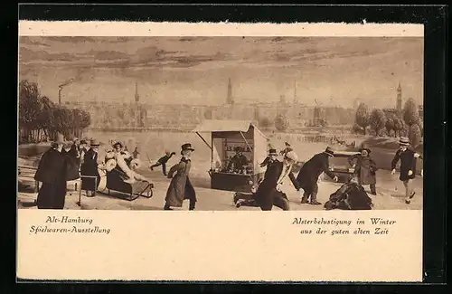 AK Hamburg, Alsterbelustigung im Winter aus der guten alten Zeit, Spielwaren-Ausstellung Hermann Tietz 1925