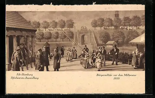 AK Hamburg, Bürgermilitär vor dem Millerntor 1815 mit Puppen dargestellt, Spielwaren-Ausstellung Hermann Tietz 1925