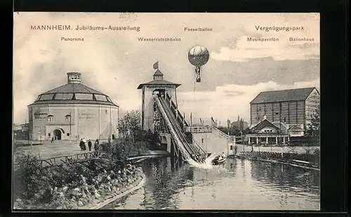 AK Mannheim, Jubiläums-Ausstellung, Ballon über dem Ausstellungsgelände