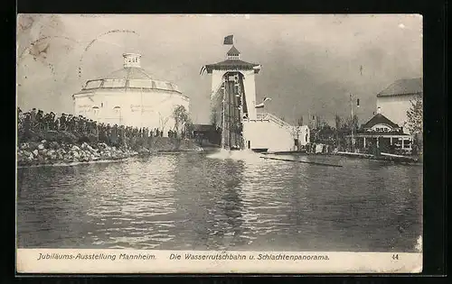 AK Mannheim, Jubiläums-Ausstellung, Die Wasserrutschbahn und Schlachtenpanorama, Rundbau