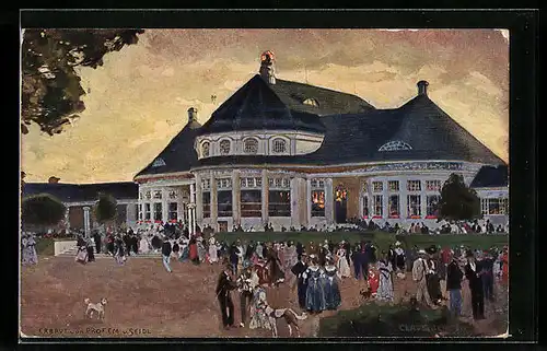 Künstler-AK Claus Bergen: München, Das Haupt-Restaurant im Ausstellungspark