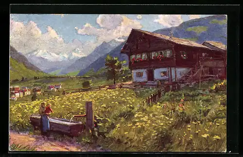 Künstler-AK sign. Paolo Kutscha: Gstaad, Alm im Berner Oberland