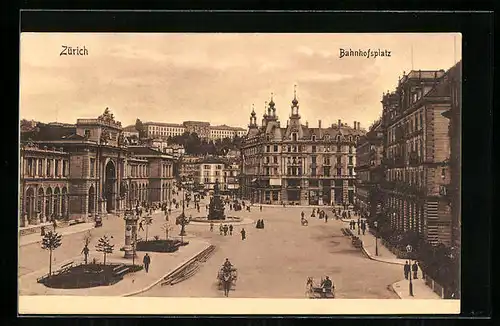 AK Zürich, Bahnhofsplatz aus der Vogelschau