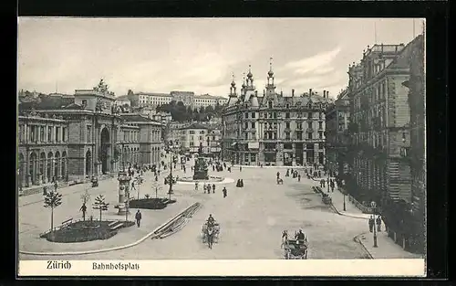 AK Zürich, Bahnhofsplatz aus der Vogelschau