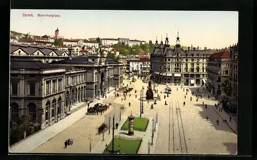 AK Zürich, Bahnhofplatz aus der Vogelschau