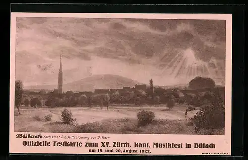 Künstler-AK Bülach, Festkarte zum XV. Zürch. kant. Musikfest 1922, Sängerfest