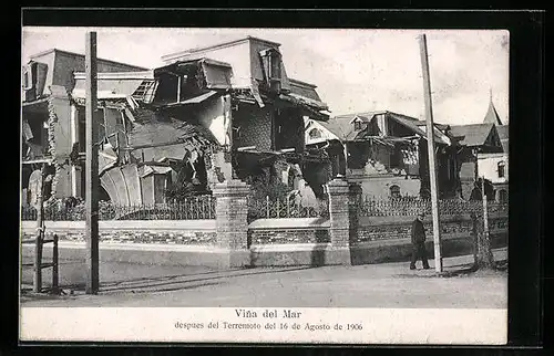 AK Vina del Mar, Zerstörte Ortspartie nach dem Erdbeben 1906