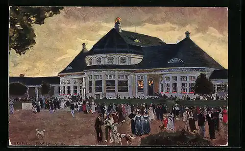 Künstler-AK Claus Bergen: München, Ausstellung 1908, Hauptrestaurant