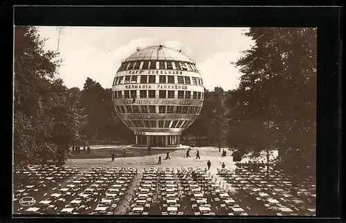 AK Dresden, Jahresschau Deutscher Arbeit, Kugelhaus vom Konzertgarten aus gesehen, Art Deco