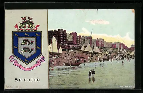 AK Brighton, The Beach, Wappen der Stadt