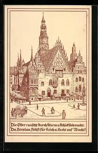 Künstler-AK Breslau, Das Rathaus, Karte des Deutschen Ostbund Berlin