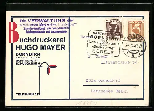 AK Dornbirn, Buchdruckerei Hugo Mayer Bahnhofstr., Schulgasse 6