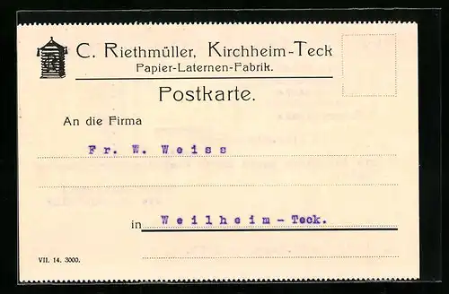AK Kirchheim-Teck, Papier-Laternen-Fabrik C. Riethmüller