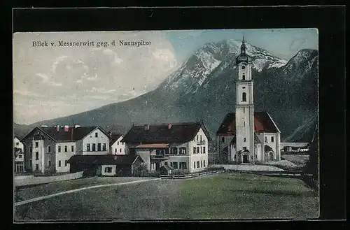 AK Kiefersfelden, Blick vom Messnerwirt mit Kirche gegen die Naunspitze
