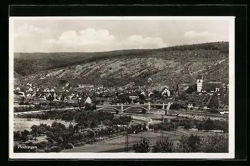 AK Plochingen, Teilansicht mit Brücke