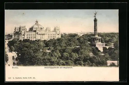 AK Berlin, Reichstagsgebäude und Siegessäule, Goldelse
