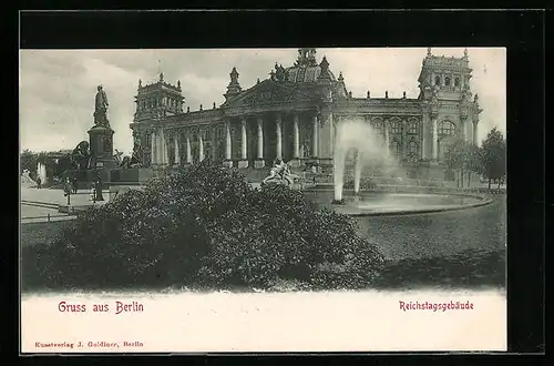AK Berlin-Tiergarten, Reichstagsgebäude und Brunnen
