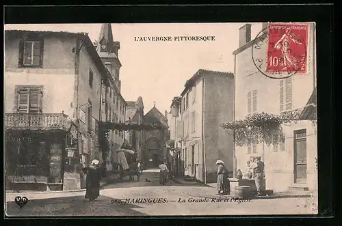 AK Maringues, La Grande Rue et l`Eglise