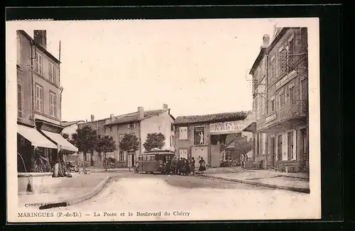 AK Maringues, La Poste et le Boulevard du Chérry