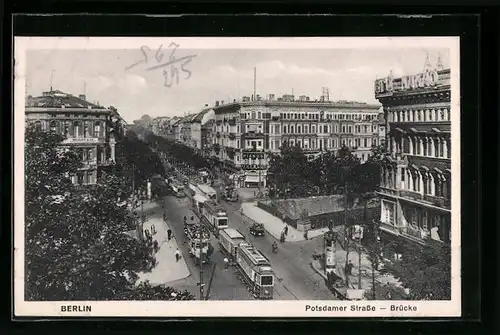 AK Berlin, Strassenbahn bei der Potsdamer Platz Brücke