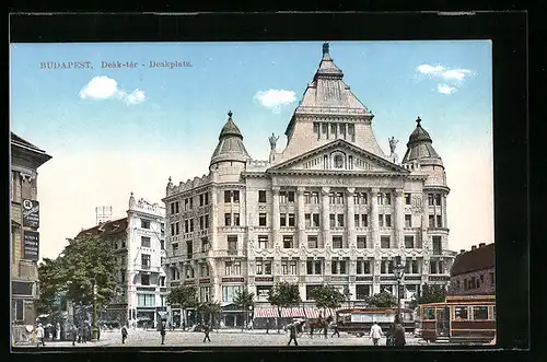 AK Budapest, Deakplatz mit Strassenbahn