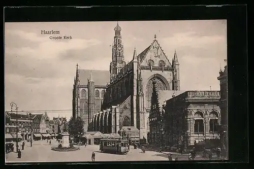 AK Haarlem, Groote Kerk, Strassenbahn