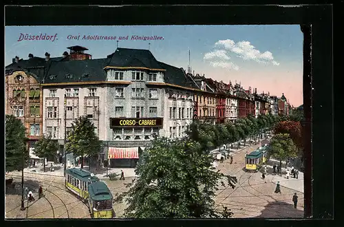 AK Düsseldorf, Graf Adolfstrasse und Königsallee mit Strassenbahn