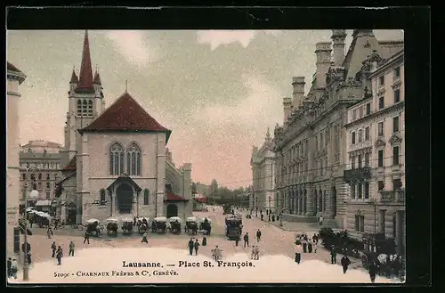 AK Lausanne, Place St. Francois, Strassenbahn