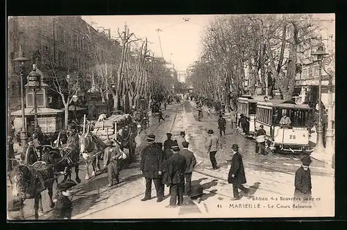 AK Marseille, Le Cours Belsunce, Strassenbahn