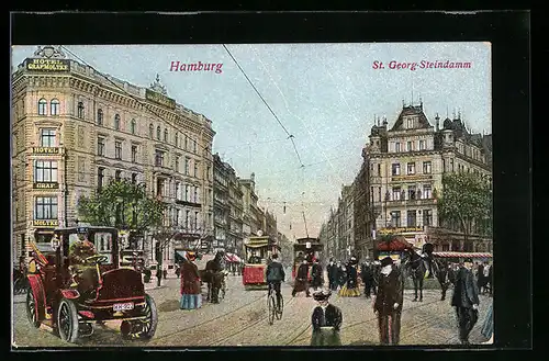 AK Hamburg-St. Georg, Strassenbahn auf dem Steindamm