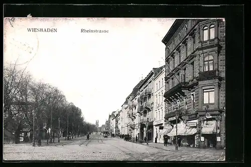 AK Wiesbaden, Strassenbahn in der Rheinstrasse