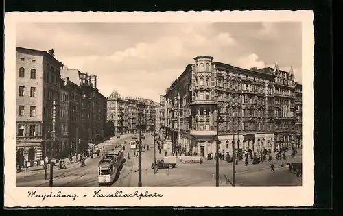 AK Magdeburg, Strassenbahn am Hasselbachplatz
