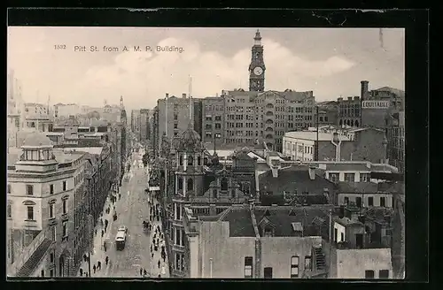 AK Sydney, Pitt St. from A. M. P. Building, Strassenbahn