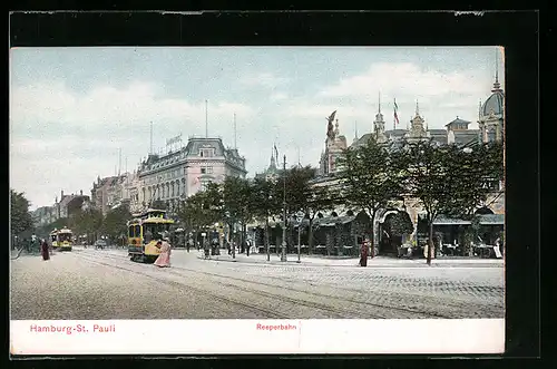 AK Hamburg-St. Pauli, Ortsansicht mit Reeperbahn und Strassenbahn