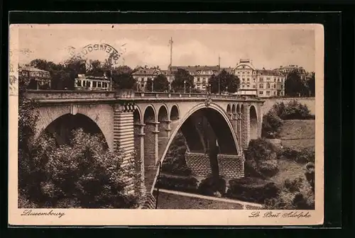 AK Luxembourg, Le Pont Adolphe, Strassenbahn