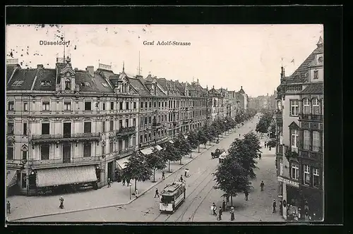 AK Düsseldorf, Graf Adolf-Strasse, Strassenbahn
