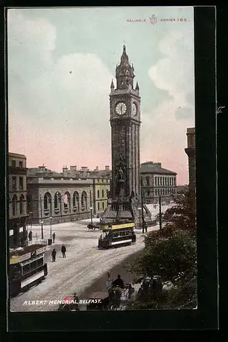 AK Belfast, Albert Memorial, Strassenbahn